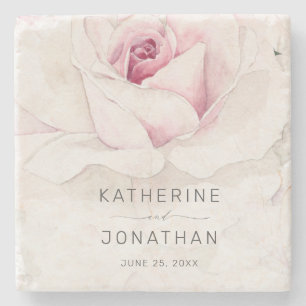 Elegant roze roze Waterverf Floral Script Weduwsch Stenen Onderzetter