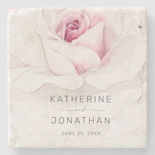 Elegant roze roze Waterverf Floral Script Weduwsch Stenen Onderzetter (Voorkant)