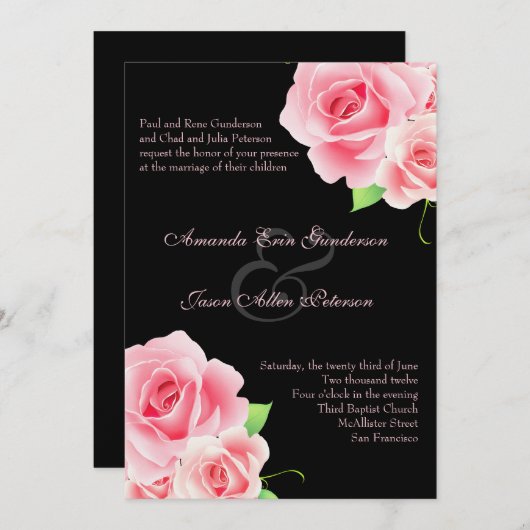 Elegant roze roze weddenschap [zwart] kaart (Voorkant / Achterkant)
