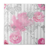 Elegant  Roze Roze Zilver Glitter Vlinder Tegeltje (Voorkant)