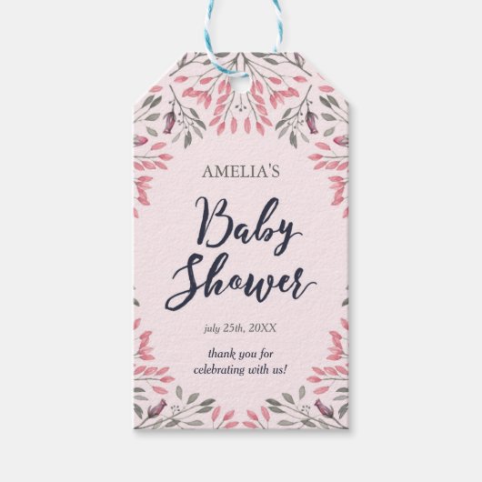Elegant roze rozen Baby shower Cadeaulabel (Voorkant)