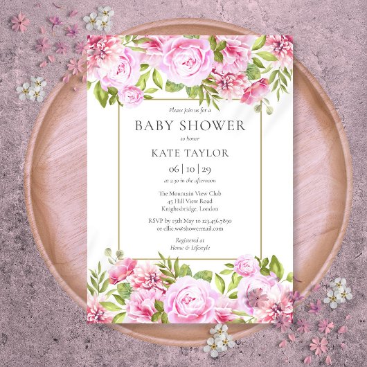 Elegant roze rozen Baby shower Kaart