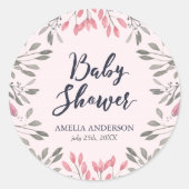 Elegant roze rozen Baby shower Ronde Sticker (Voorkant)
