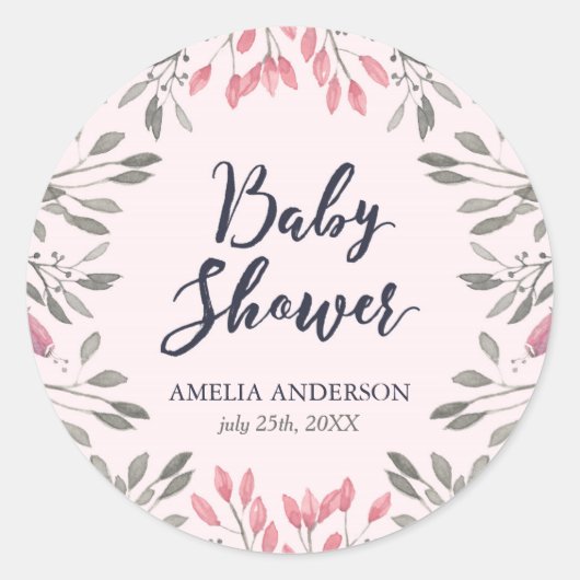 Elegant roze rozen Baby shower Ronde Sticker (Voorkant)