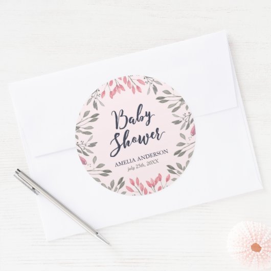 Elegant roze rozen Baby shower Ronde Sticker (Envelop)