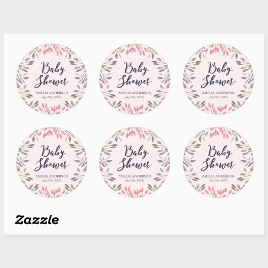 Elegant roze rozen Baby shower Ronde Sticker (Vel)