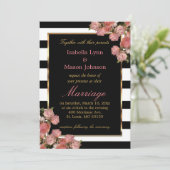 Elegant roze Rozen Black & White Stripes Kaart (Staand voorkant)