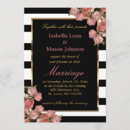 Elegant roze Rozen Black & White Stripes Kaart