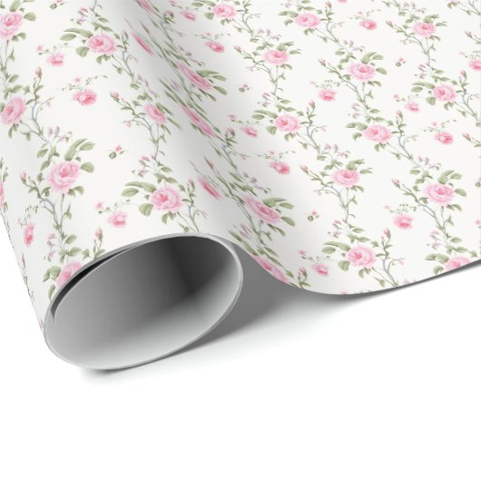 Elegant roze rozen bloemen patroon cadeaupapier (Rol Hoek)