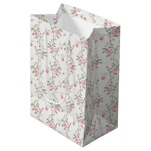 Elegant roze rozen bloemen patroon medium cadeauzakje (Voorkant Gekanteld)