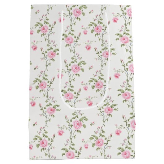 Elegant roze rozen bloemen patroon medium cadeauzakje (Achterkant)