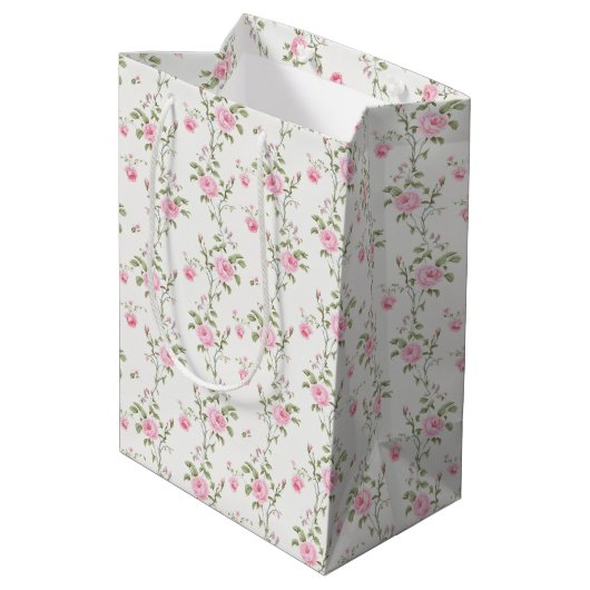 Elegant roze rozen bloemen patroon medium cadeauzakje (Achterkant Gekanteld)