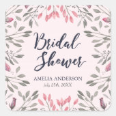 Elegant Roze Rozen Bloemen Vrijgezellenfeest Vierkante Sticker (Voorkant)