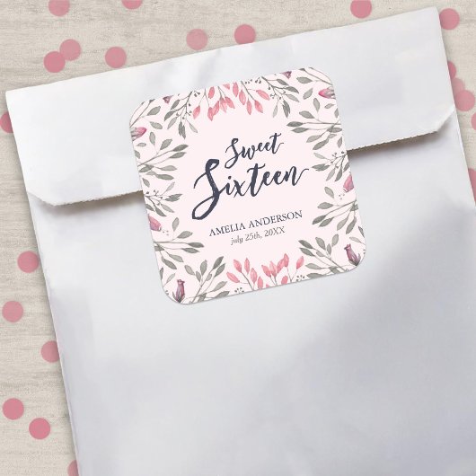 Elegant Roze Rozen Bloemen Zoet 16 Verjaardag Vierkante Sticker