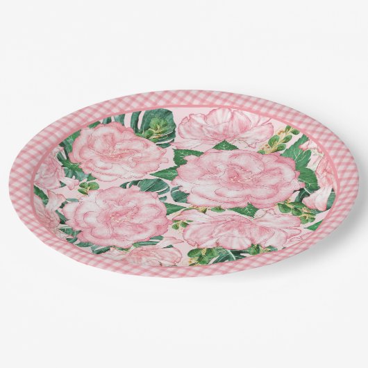 Elegant Roze Rozen Bloemen Zomerfeest Papieren Bordje (Gekanteld)