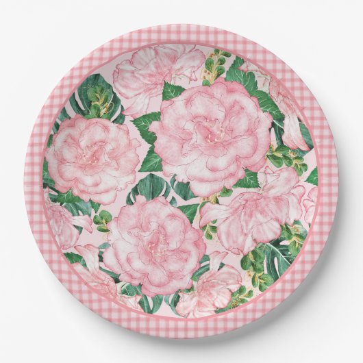 Elegant Roze Rozen Bloemen Zomerfeest Papieren Bordje (Voorkant)