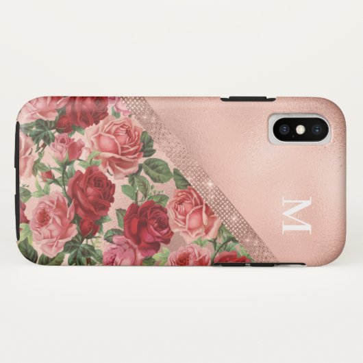 Elegant Roze Rozen Bloemenmonogram Case-Mate iPhone Case (Achterkant (horizontaal))