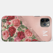 Elegant  Roze Rozen Bloemenmonogram Case-Mate iPhone Case (Achterkant (horizontaal))