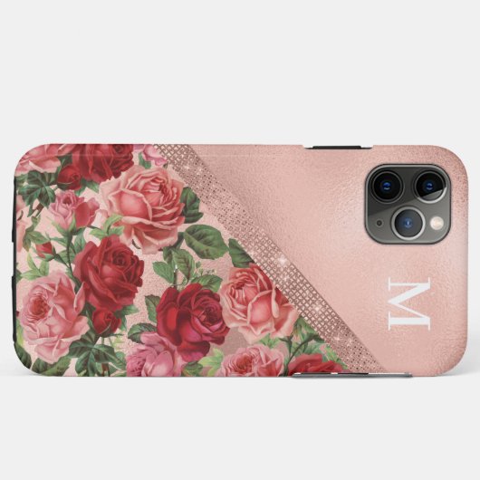 Elegant  Roze Rozen Bloemenmonogram Case-Mate iPhone Case (Achterkant (horizontaal))