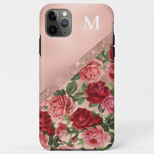 Elegant  Roze Rozen Bloemenmonogram Case-Mate iPhone Case (Achterkant)