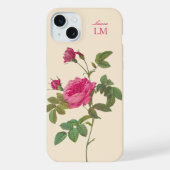 Elegant Roze Rozen Bloemmonogram iPhone Hoesje (Achterkant)