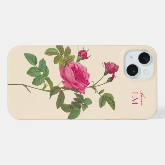 Elegant  Roze Rozen Bloemmonogram iPhone Hoesje (Achterkant horizontaal)