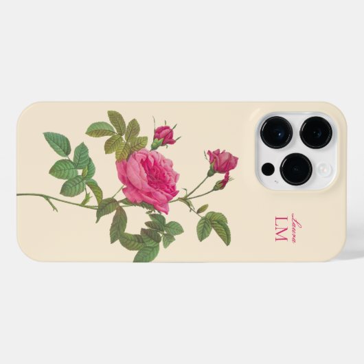 Elegant  Roze Rozen Bloemmonogram iPhone Hoesje (Achterkant horizontaal)