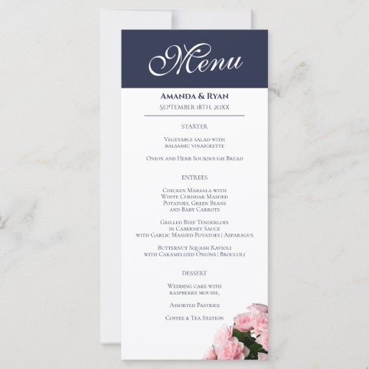 Elegant Roze Rozen Boeket Bloemen Trouwmenu (Voorkant)