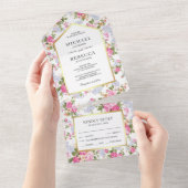 Elegant roze rozen botanische tuinbruiloft all in one uitnodiging (Afscheurbaar)