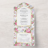 Elegant roze rozen botanische tuinbruiloft all in one uitnodiging (Binnen)