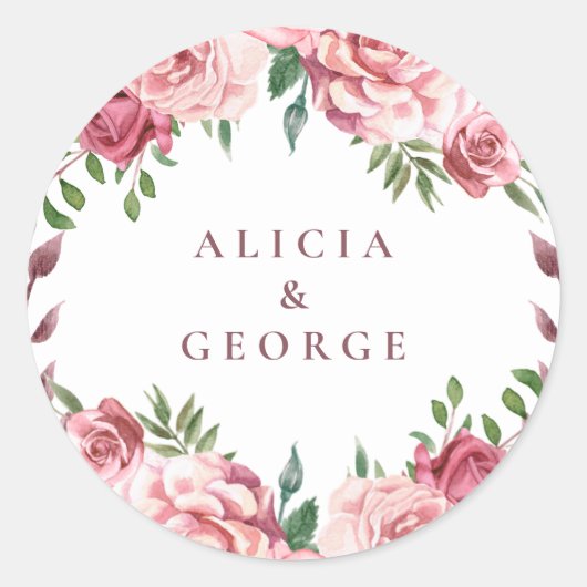 Elegant roze rozen bruidegans ronde sticker (Voorkant)