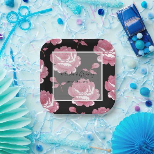 Elegant roze  Rozen bruiloft Papieren Bordje (Feest)