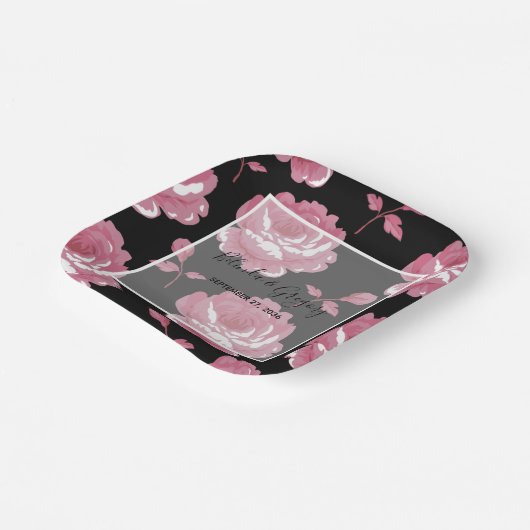 Elegant roze Rozen bruiloft Papieren Bordje (Gebogen)