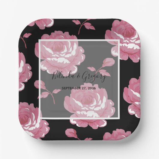 Elegant roze  Rozen bruiloft Papieren Bordje (Voorkant)