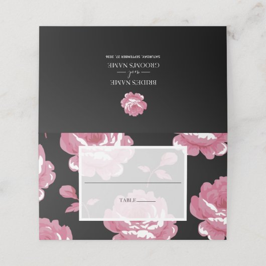 Elegant roze Rozen bruiloft Plaatskaartje (Buitenkant ongevouwen)