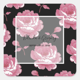Elegant roze  Rozen bruiloft Vierkante Sticker