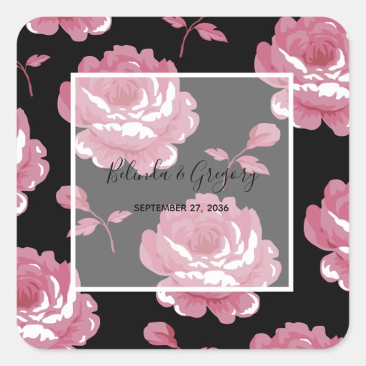 Elegant roze Rozen bruiloft Vierkante Sticker (Voorkant)