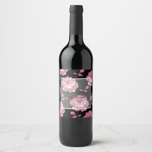 Elegant roze  Rozen bruiloft Wijn Etiket (Voorkant)