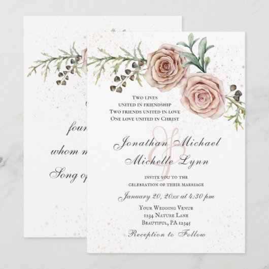 Elegant roze rozen Christelijk huwelijk Kaart (Voorkant / Achterkant)