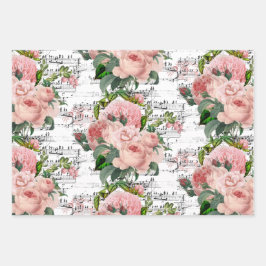 Elegant roze rozen collage inpakpapier vel