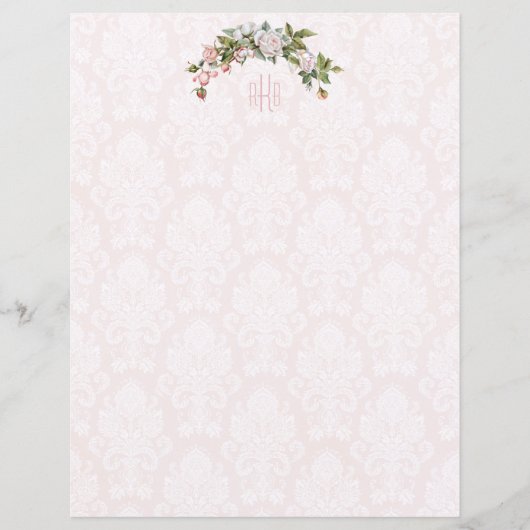 Elegant roze rozen, Damask en Monogram (Voorkant)