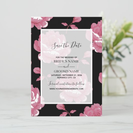 Elegant roze  Rozen die de datum opslaan Save The Date (Staand voorkant)