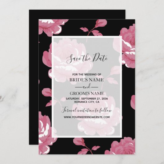 Elegant roze  Rozen die de datum opslaan Save The Date (Voorkant / Achterkant)