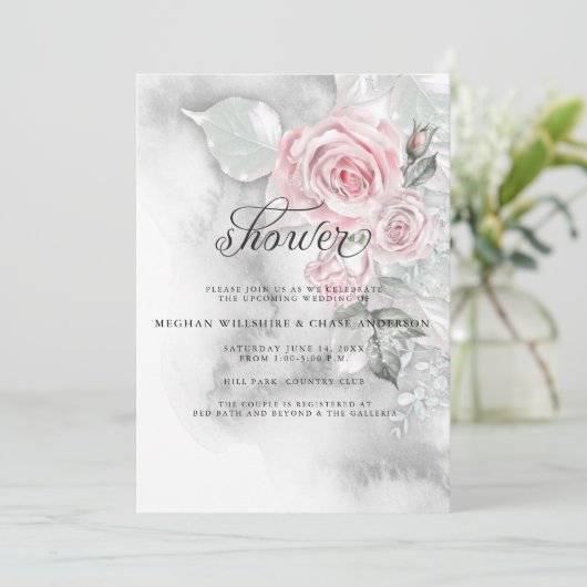 Elegant roze rozen en grijze Waterverf Kaart (Staand voorkant)