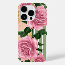 Elegant roze rozen en groene bladeren Case-Mate iPhone 14 pro hoesje