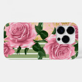 Elegant roze rozen en groene bladeren Case-Mate iPhone case (Achterkant (horizontaal))
