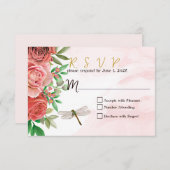 Elegant roze rozen en libellen bruiloft RSVP (Voorkant / Achterkant)