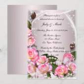 Elegant roze rozen en parelhoenders, diner kaart (Voorkant / Achterkant)