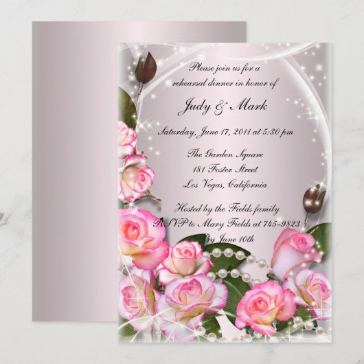 Elegant roze rozen en parelhoenders, diner kaart (Voorkant / Achterkant)