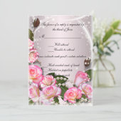 Elegant roze rozen en parellen Kaart voor respons (Staand voorkant)